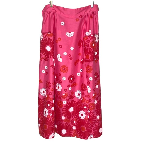 RUTH CLARAGE VINTAGE 70’s MAXI SKIRT. BRIGHT OINKS FLORAL PRINT w/ POCKETS SZ L - Picture 1 of 13